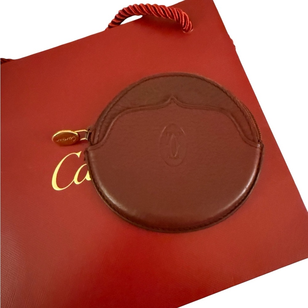 ❌SOLD❌ Must de Cartier Authentic Round Coin Wallet Case  Bordeaux Front Pocket